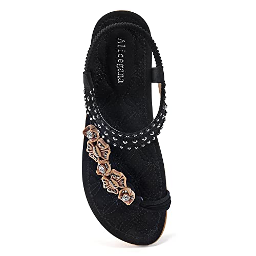 Womens Flat Sandals Comfortable Gladiator Sandals For Women Dressy Summer Elastic Ankle Strap Flip Flops Casual Bohemian Beach Thong Sandals Shoes #TOP17