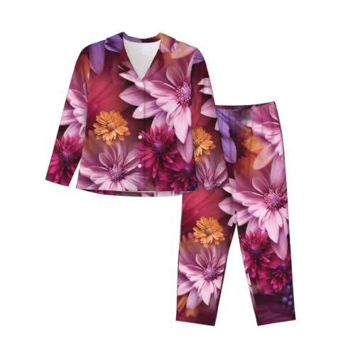 Pyjama classique femme noir à fleurs boutonné contre le froid nocturne