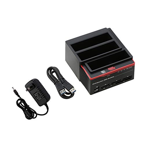 KKmoon Multifunctional External HDD Hard Drive Docking Station Card Reader USB3.0 Hub with OTB/OTC Offline Clone/Duplicator 2.5"/ 3.5" USB 3.0 to 2 SATA Ports 1 IDE Port US Plug 6TB