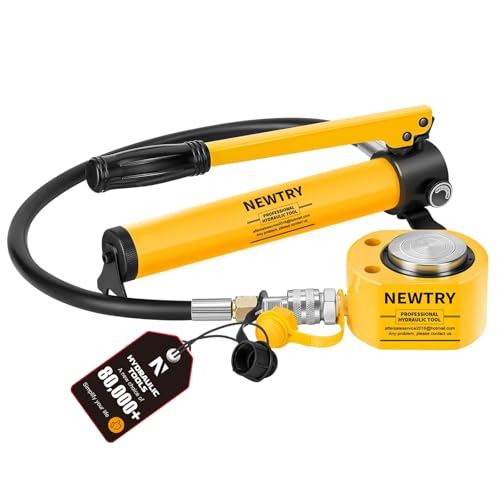 Image of NEWTRY 5T Low Profile Hydraulic Jack Porta Power Kit + CP-180 Manual Hydraulic Hand Pump, Industrial Mini Hydraulic Cylinder, Stroke 0.24 inch