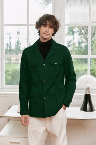 Image of Betusline Men's Safari Linen Long Sleeve Military Cargo Jacket | breathable lightweight material military coat casual wear long sleeve cargo with pockets excellent gift