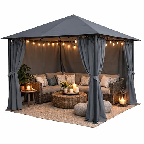 QUICK STAR Metall Garten Pavillon Nizza 3x3m Antik Partyzelt Grau RAL 7012 mit 4 Seitenteilen