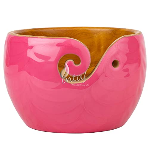 INTAJ Handmade Wooden Yarn Bowl for Knitting Crocheting - Exquisite Rosewood Yarn Storage Bowl Handcrafted - Christmas Gift (L (6