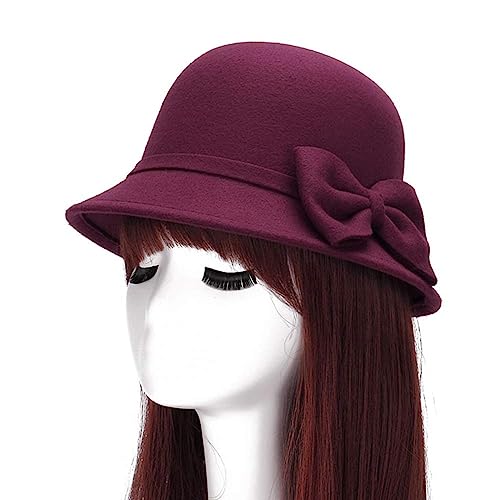 Cynken CKS3743WR Women Polyester Church Cloche Flapper Hat Lady Bucket Winter Flower Cap Wine Red cover