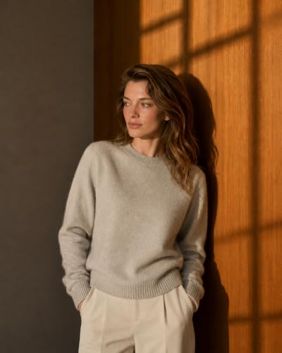 Image of State Cashmere Women's Essential Crewneck Sweater 100% Pure Cashmere Classic Long Sleeve Pullover