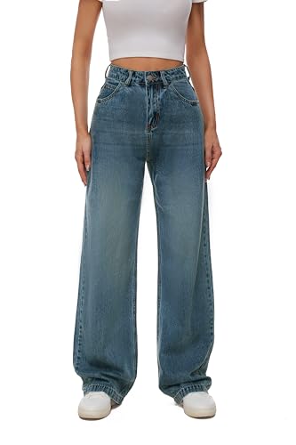 KICZOY Women Wide Leg Jeans High Waist Boyfriends 2026 Jean for Women Stretch Denim Pants Washed Blue — view 5