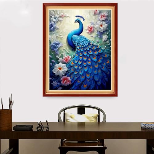 Image of Redxing Stamped Cross Stitch Kits Embroidery kit for Beginners Adults Full Range of Embroidery Patterns Starter Kits DIY Printed Cross Stitch Kits Needlepoint Kits 11CT- Peacock Flowers 16x20 inch