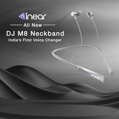 Image of inear DJ-M8 Bluetooth Neckband with 60H Playtime, Voice Changer, Magnetic On Off, Type-C Charging, Dual Pairing, ANC, Mic, HD Sound, IPX, for Gaming Running Gym Sports (Grey)
