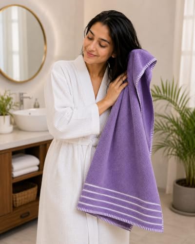 Image of Kiyro 100% Cotton Towels for Bath | Towels for Bath Large Size Bath Towel - Soft & Absorbent | 500 GSM | Towel for Men /Women | Urban Comfort | 70 cms x 140 cms Purple.Sweet.pop (Purple.POPV2)