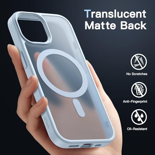 Image of JETech Magnetic Cover Case for iPhone 15 6.1-Inch Compatible with MagSafe, Translucent Matte Back Slim Shockproof Phone Cover (Blue Back) | Compatible with MagSafe, Translucent Matte Back, Slim Shockproof Protection