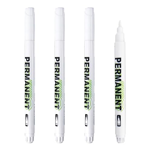Jetstream 4 Piezas Rotulador Blanco Permanente, 1mm Rotulador Acrílico Blanco, Reparador Laca Blanca, Impermeable, para Piedra, Plástico, Cuero, Madera, Vidrio, Cerámica, Lona, Metal