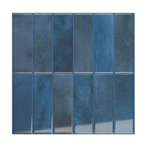 VEELIKE Cobalt Blue Peel and Stick Backsplash Tile 6 Sheets 12''x12'' Stick on Subway Tile Backsplash for Kitchen Bathroom Self Adhesive Waterproof Navy Blue Wall Tiles for Fireplace Laundry Room