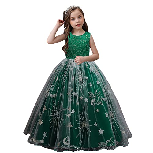 Robe à fleurs pour enfants verte style princesse pour fille de 9-10 ans