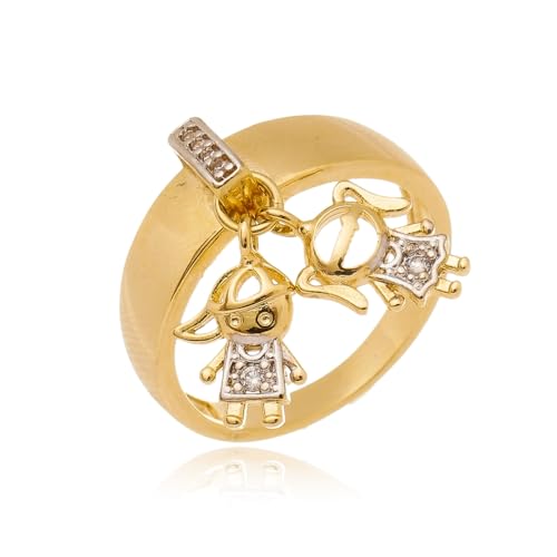 Anel Liso Pingente Casal Folheado Em Ouro 18k (Aro 15)