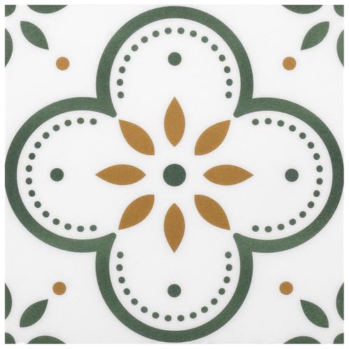 Peel & Stick azulejos de piso Piso de vinilo autoadhesivo para cocina Baño Lavandería Casa de mascotas Chimenea 20 hojas 8 'x8' pegatinas de piso extraíbles Decoración del hogar (Flores verdes)