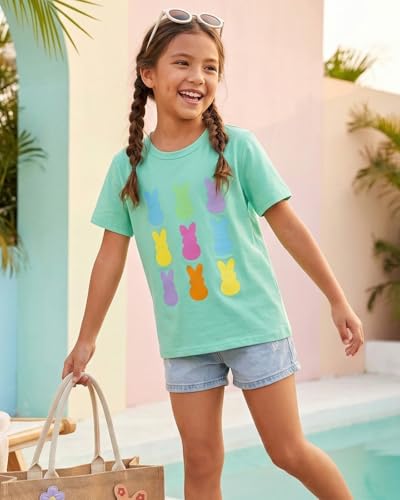 Image of Ritatte Kids Girls Easter Shirt Cute Bunny Rabbit Graphic T-Shirt Happy Easter Tees Funny Casual Short Sleeve Tops 7-12Y