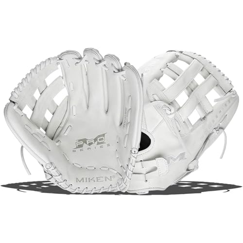 Miken | PRO Series Slowpitch Softball Glove | 13.5" | LHT | White/White