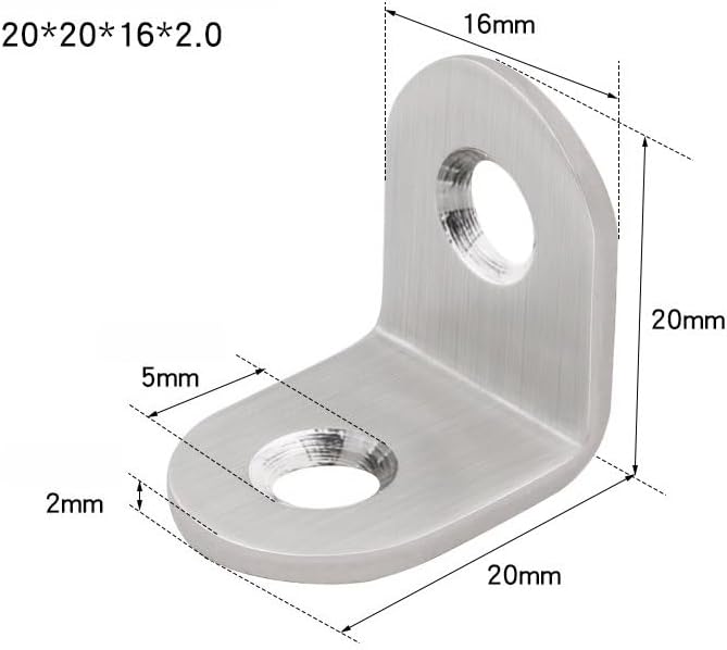 20Pcs Heavy-Duty Thickened Stainless Steel Brackets - Right Angle Corner Braces for Shelf Support & Furniture Fixing (Silver,20*20*2mm)