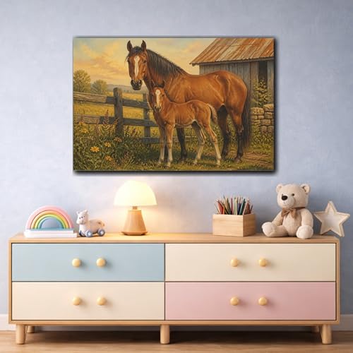 Toile cheval brun décoration murale salon moderne tableau rustique horizontal - 3