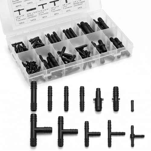 Pniwuno 128 PCS Car Vacuum Hose Connector Assortment, 12 Sizes Vacuum Tube Vacuum Line Kit with Tee/Straight/Reducer Connector, Universal Auto Spare Parts for Cars Trucks SUVs