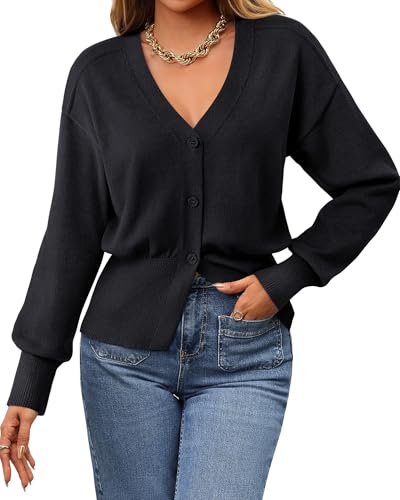 Gaharu Womens Open Front Cardigan Sweaters Long Sleeve Knitted Button Tops Casual V-Neck Peplum Outerwear for Women Trendy3