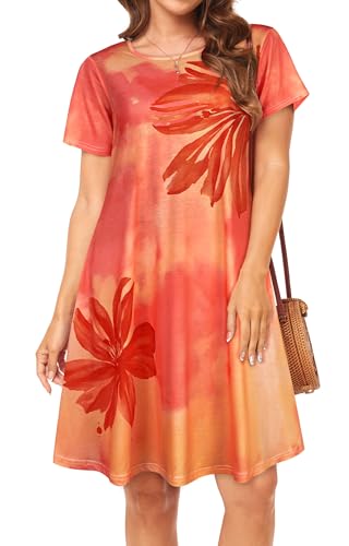 Image of Womens Summer Dresses Beach Casual Loose Tshirt Floral Short Sleeve Flowy Pockets Sundresses 2026