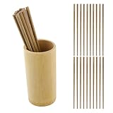 10 Pares Palillos Madera Reutilizables, Soporte Redondo Utensilios de Cocina, Chopsticks Chinos y Japoneses Sushi, Set de Palillos Antideslizantes, Aptos para Lavavajillas (amarillo amarillento)