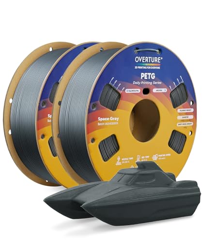 Image of OVERTURE PETG Filament 1.75mm Bundle 2kg, High Speed 3D Printer Filament, Neatly Wound & Clog-Free, 2 Pack 1kg(2.2lbs), Accuracy + /- 0.02mm, Fit Most FDM Printers (Space Grey*2)