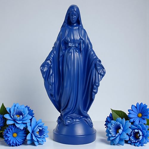 Pop Mary, Statue Moderne Vierge Marie, Figurine Décorative en résine, Cadeau Unique de Collection (Bleu)
