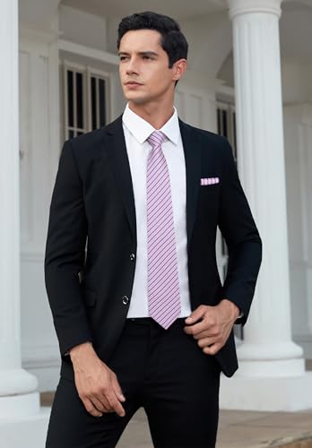 Image of HISDERN Mens Tie Set Classic Woven Ties and Pocket Square Cufflinks Set Formal Business Wedding Neckties Handkerchief