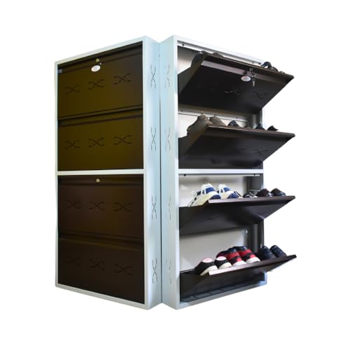 Image of I Metal Shoe Rack I Double Lock I Slim and Wall Mounted I 4 Shelves (Brown Colour) I Coad LC 2L-04 BR I Height 58 Inches, Width 29 Inches, Depth 5.5 Inches I 3 Years Warranty.