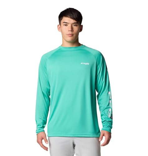 Chemise de pêche Columbia PFG Terminal Tackle en tissu léger vert glaze avec logo blanc manches longues