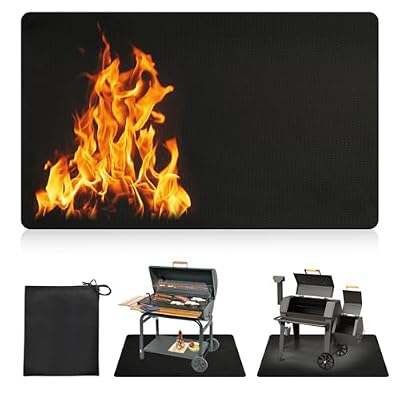 65" x 48" Under Grill Mats for Outdoor Grill, Fireproof Grill Protector Pad, Waterproof, Oil-Proof, Indoor Fireplace/Fire Pit Mat, Reusable Indoor Fireplace Pad,Easy to Clean (Black, 48 * 65 inch)