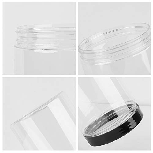 6 Pack 32oz / One Quart Clear Plastic Jars with Black Ribbed Lids. BPA Free PET Food Canisters for Kitchen & Household Storage of Dry Goods, Peanut Butter,Nuts,Cookie,Pie and More.