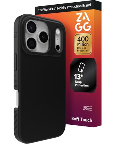 ZAGG Manhattan Snap Phone Case for iPhone 17 Pro - Black, Drop Protection (13ft/4m), Soft-Touch Silicone, Slim & Lightweight, Smooth Surface & No-Slip Grip, MagSafe Compatible
