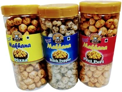 JEET by KSHS Makhana Superpops, Healthy Snacks| (100g)| Olive Oil Roasted| Fox Nuts | Diet Food | Gluten Free | Vegan Snacks| Foodyoga (BLACK PEPPER, PIZZA & PERI PERI)