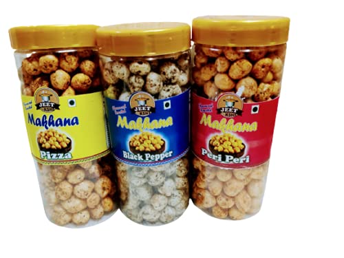 JEET by KSHS Makhana Superpops, Healthy Snacks| (100g)| Olive Oil Roasted| Fox Nuts | Diet Food | Gluten Free | Vegan Snacks| Foodyoga (BLACK PEPPER, PIZZA & PERI PERI)
