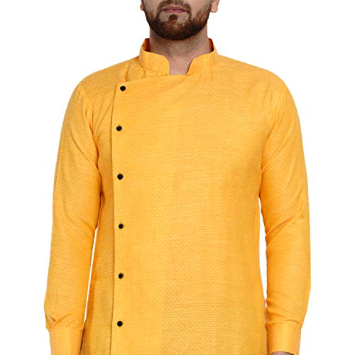 Image of Veera Paridhaan Men's Ethnic Poly Cotton Full Sleeve Textured Side Button Long Kurta(Orange)