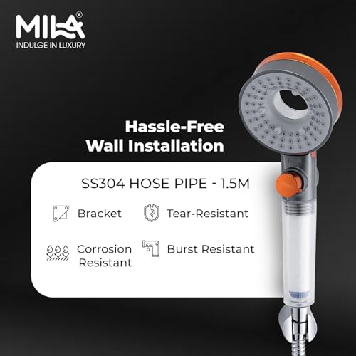 Image of Mila Aquaflex 3-Function Hand Shower with Filter | Rain, Massage & High Pressure Modes | Ergonomic Design with Double Sided Water Outlet | Includes Hose (1.5m) , Bracket & Installation Kit (90*260mm)