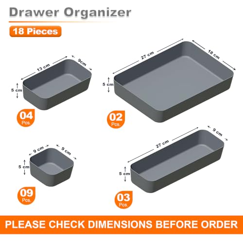 Image of LIVINGBASICS 18Pcs Multipurpose Drawer Organiser /Divider Tray(Plastic,Grey) | Space Saving, Multipurpose Storage, Customizable Layout etc.