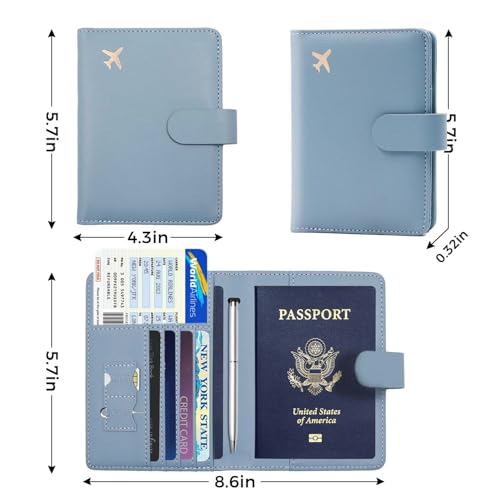 Image of Melsbrinna Premium Leather Passport Holder Covers Case, Waterproof Rfid Blocking Travel Wallet Passport Holder with Pen Holder, Cute Passport Book for Women /Men