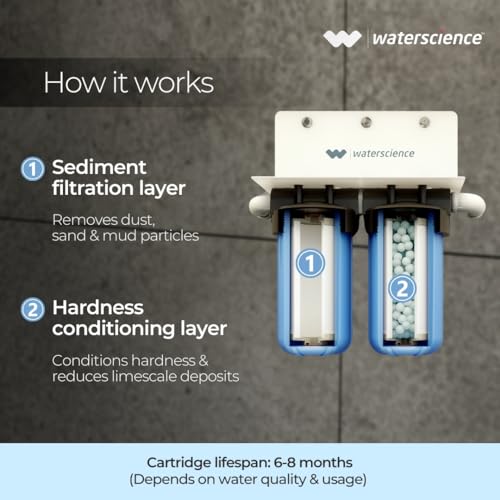 Image of WaterScience RIO 2 Stage 10-Inch Mainline Hard Water Filter for Bathroom and Kitchen | Water Softener for Home | Applicable for 1BHK Home with High Sediment | Wall /Floor Mount- 2Y Warranty