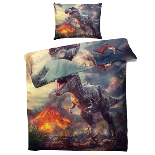 Parure de lit T-Rex 200x200 réversible en microfibres avec fermeture éclair - 3