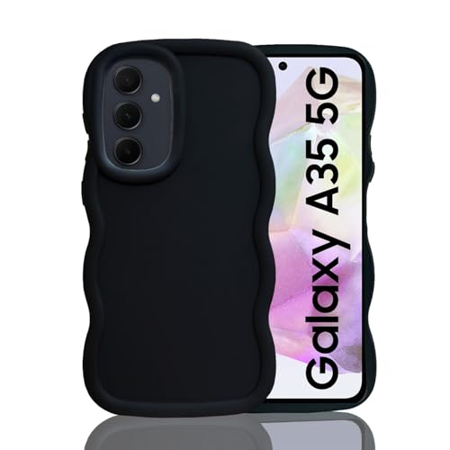 Image of KC Back Cover for Samsung Galaxy A35 5G - New Big Wave Shape Shockproof Bumper Soft Silicone Case with Camera Protection (Black)
