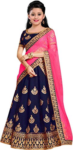 The Fashion Prime Girl's Taffeta Satin Fabrics Embroidery Work Semi-Stitched Lehenga Choli (2-16 Year)