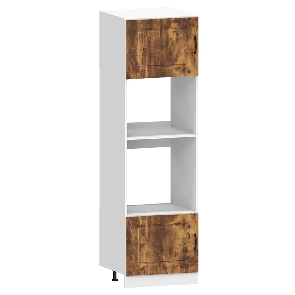 Set di 7 mobili da cucina Kalmar in legno di rovere affumicato, blocco da cucina modulare con armadio sospeso in vetro e dispensa per ampio spazio in cucina