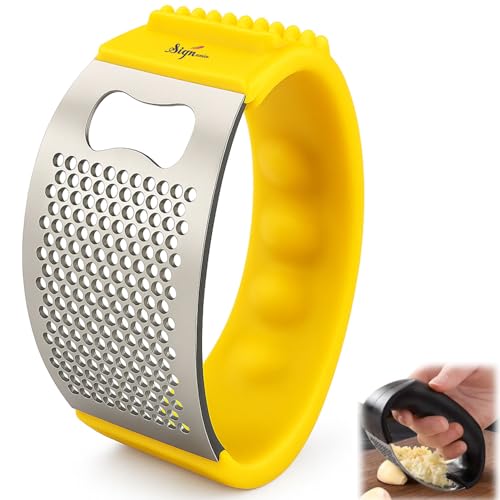 Image of Signamio Garlic Peeler Tool - Versatile Garlic Crusher Mini Hand Press Chopper for Effortless Garlic Preparation, Durable and Easy to Clean Kitchen Essential - Yellow
