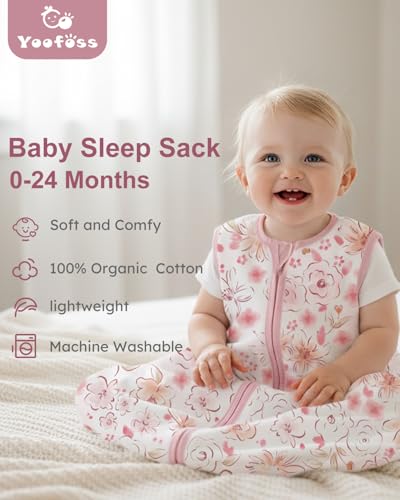 Image of Yoofoss Baby Sleep Sack 6-12 Months Wearable Blanket for Babies 100% Organic Cotton 2-Way Zipper TOG 0.5 Toddler Sleeping Sack 3 Pack, Comfy Lightweight Sleep Sacks