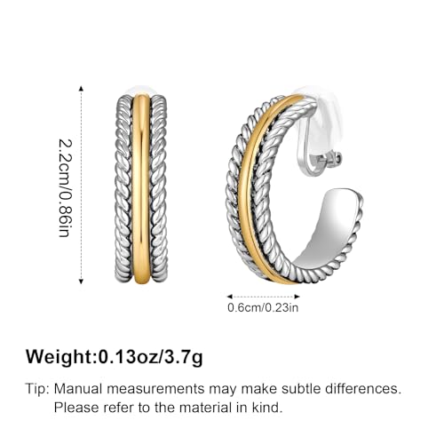 Image of Gold and Silver Mixed Metal Clip-On Earrings Two Tone Clip-On Earrings Chunky Twist Open Hoops Earring Fashion Jewelry