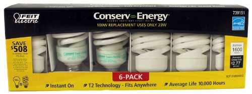 Feit Electric Conserv-energy 100w Equivalent CFL 23-watt Light Bulbs, 6-pack
